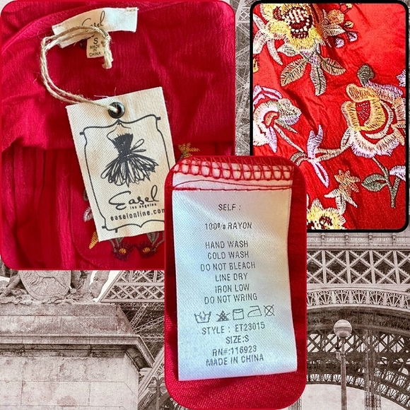 EASEL Scarlet Red Color Embroidery Dolman Sleeve Oversize Top Small Medium NWT - Picture 5 of 7